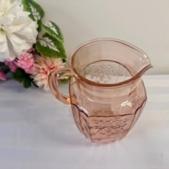 Pink Mayfair Open Rose Depression Glass Pitcher Vintage 1930s Water Jug Floral - Picture 3 of 6